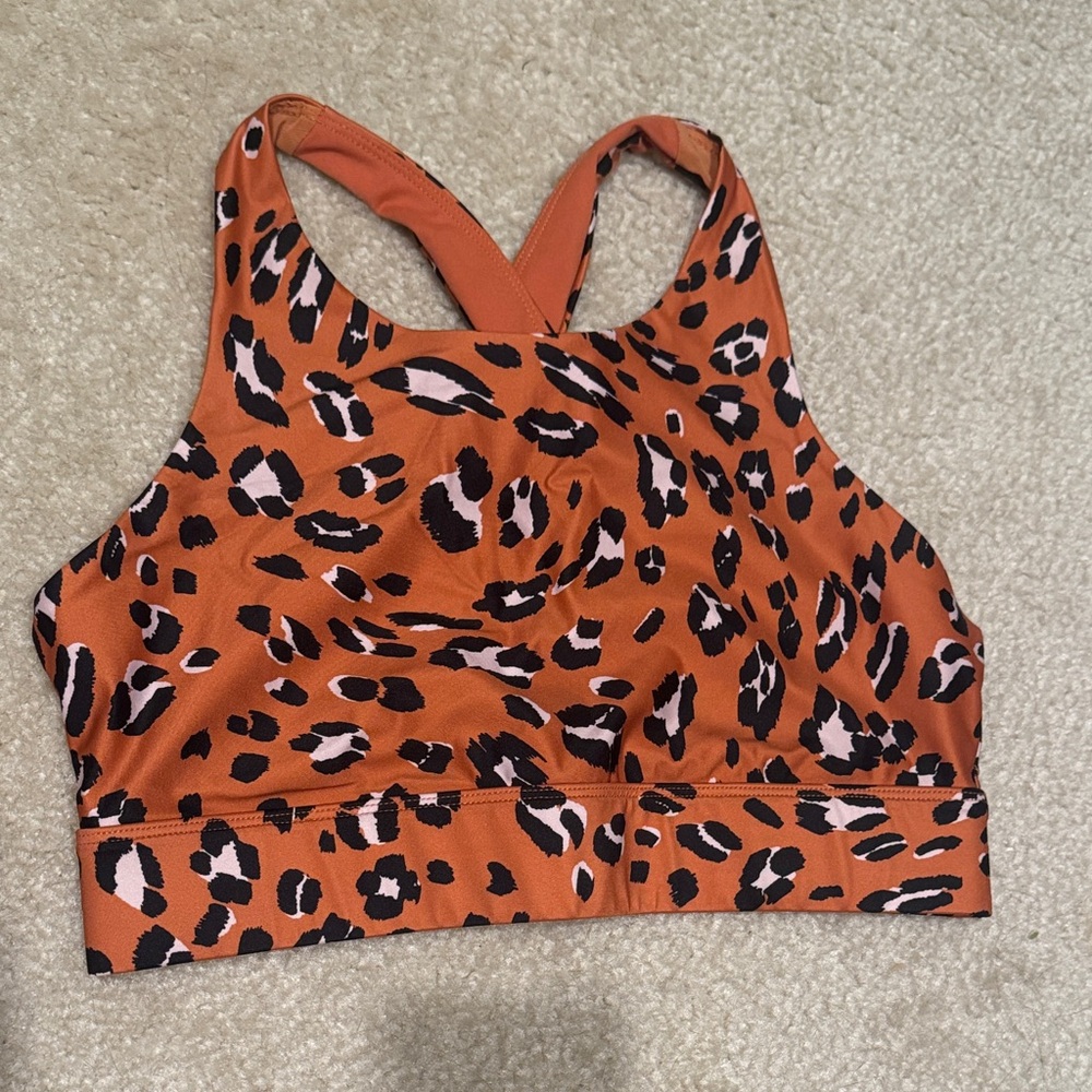 Fabletics Leopard Print Sports Bra - Orange and Black